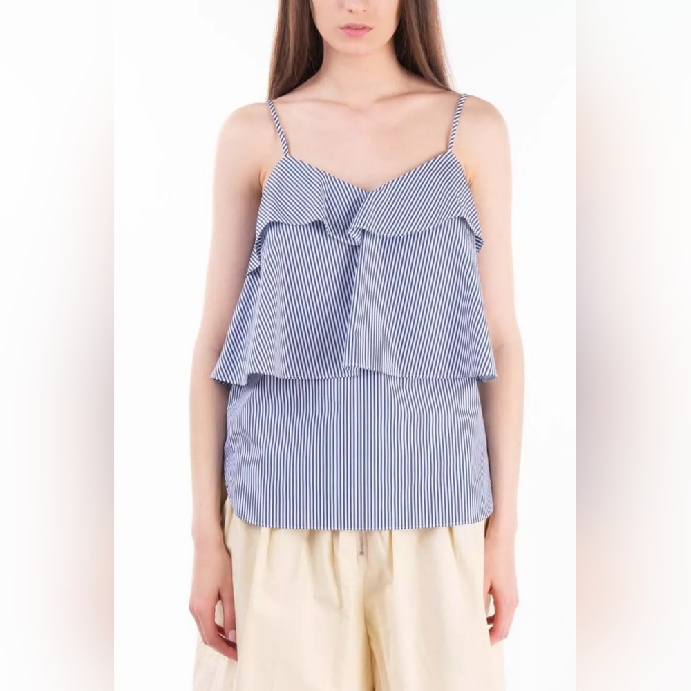 GOEN.J Cami Top Striped Pattern Tiered Ruffle Side Split Size L